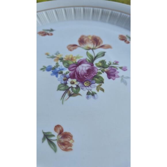 Vintage Henneberg Porzellan Pedestal Cake Plate Floral Gold Trim GDR Germany 11" - Picture 4 of 8